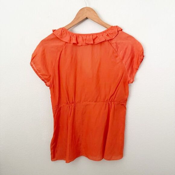 J.CREW | Black Label Orange Silk Blend Ruffle Button Peasant Blouse Silk | 6 - Picture 5 of 7